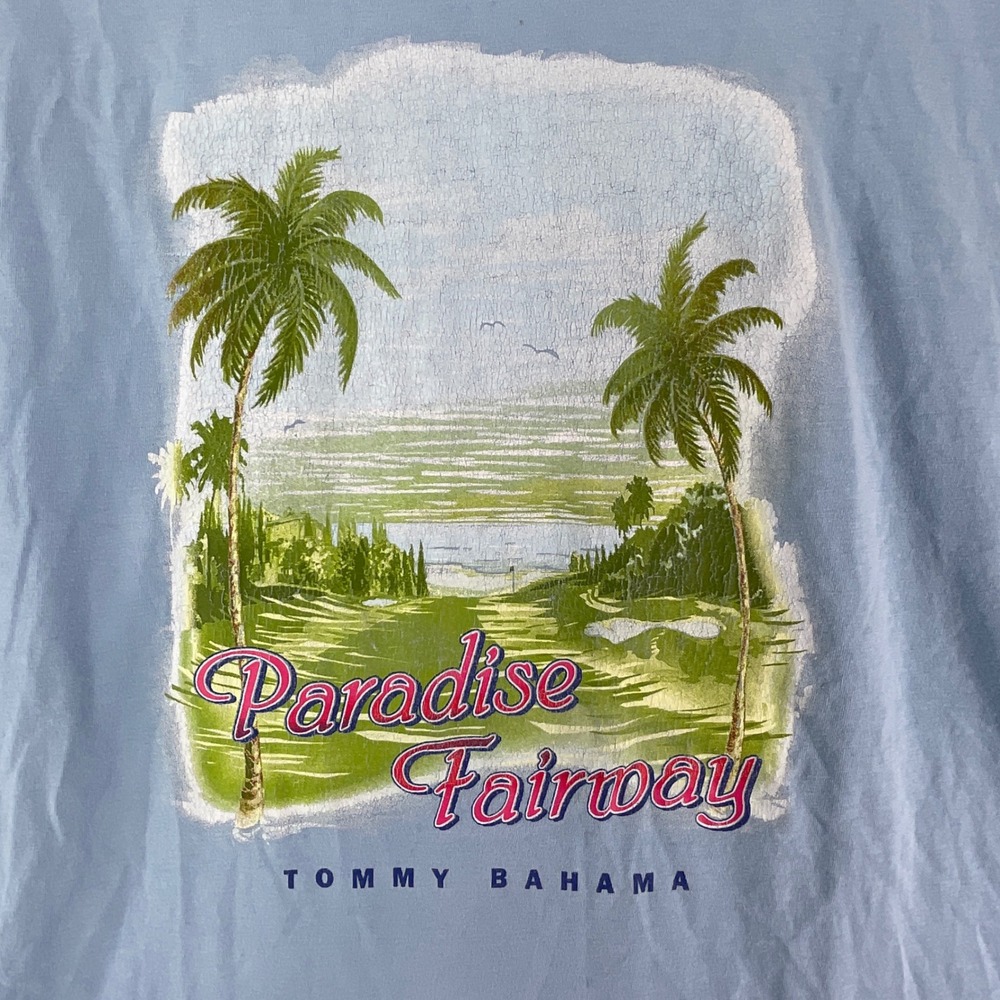 Tommy Bahama T-Shirt Mens L Light Blue Paradise Fairway Golf Graphic Cotton Tee